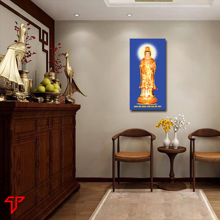 Tranh phật giáo treo tường trang trí nhà cửa mẫu mẹ quan âm hiện linh, Tranh Phật Giáo Tam Thánh 2433