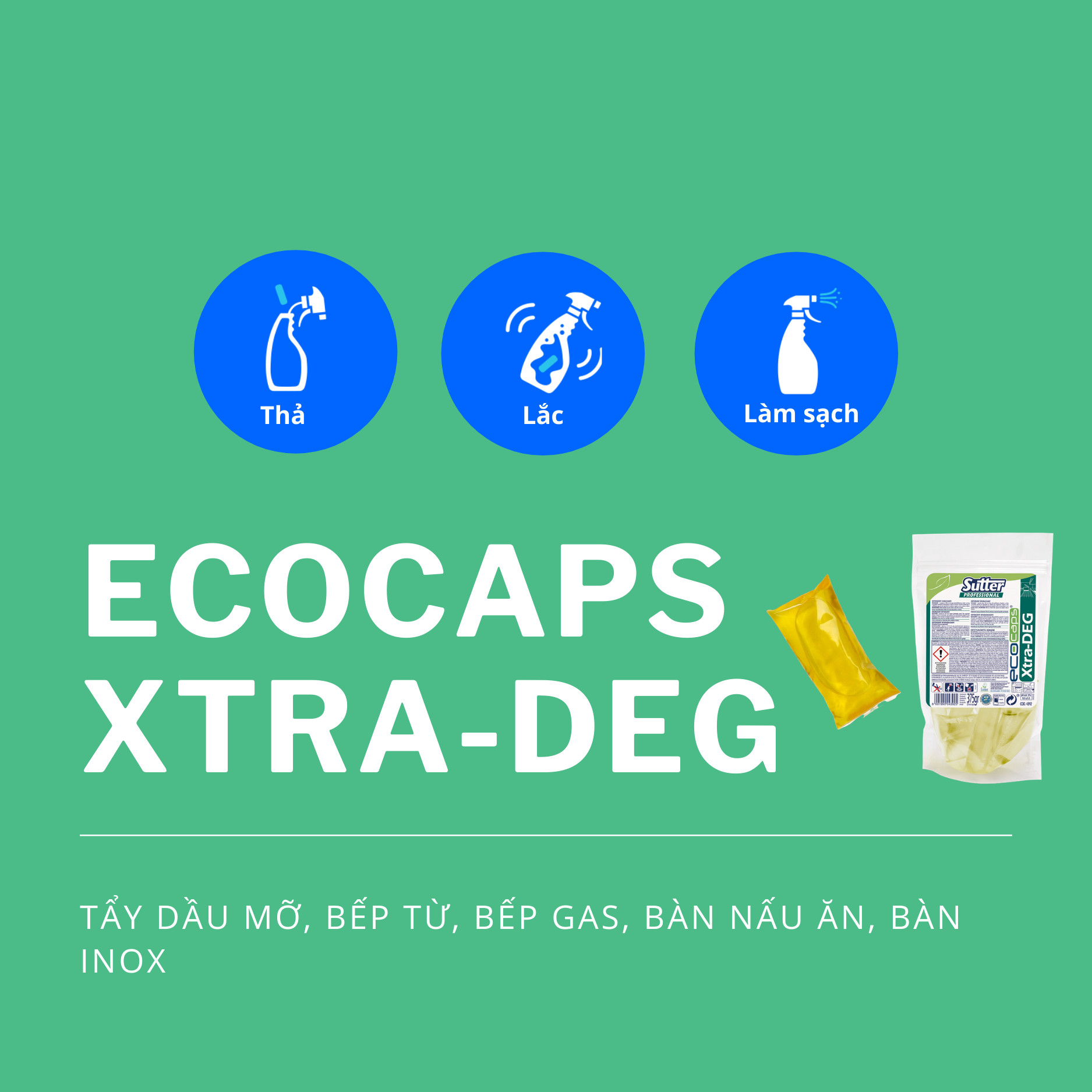 Nước lau bếp dạng viên nang Ecocabs Extra-Deg , dùng với chai xịt 500 ml bất kì   , 25 viên