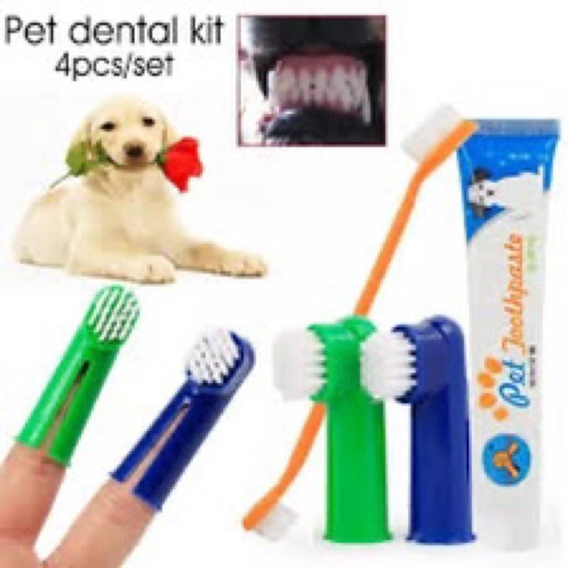 BỘ BÀN CHẢI VÀ KEM ĐÁNH RĂNG CHO CHÓ MÈO BỘ 4 SIÊU TIỆN DỤNG, giá rẻ