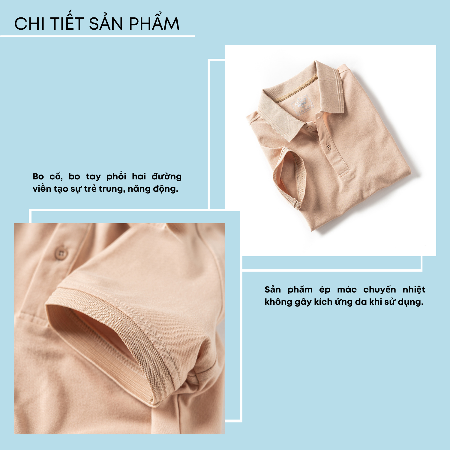 Áo thun có cổ nam màu be phối viền chìm ADINO vải cotton polyester mềm dáng slimfit công sở trẻ trung AP89