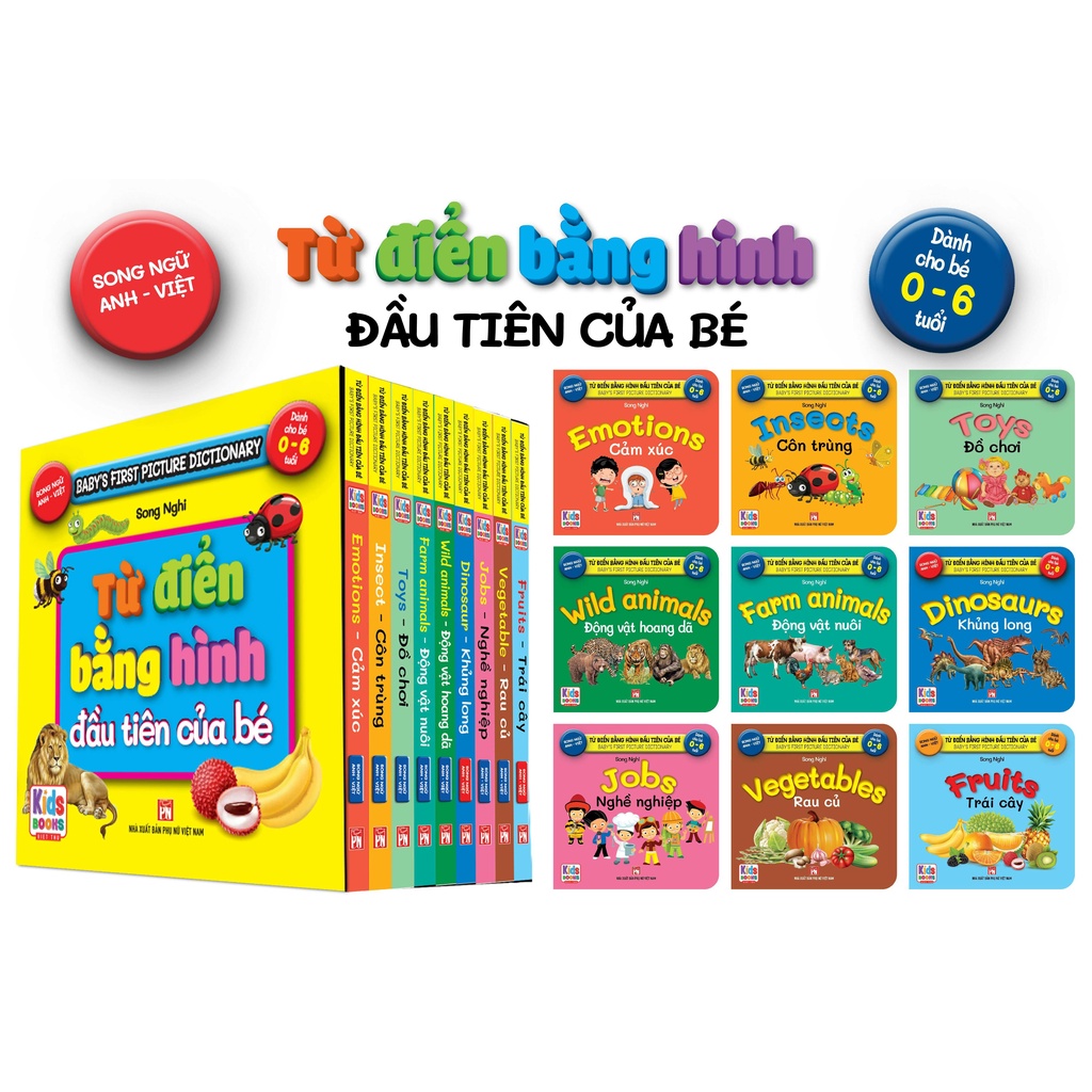 Sách - combo 9 Quyển Từ Điển Bằng Hình Đầu Tiên Của Bé Từ 0-6 tuổi - Song Ngữ Anh- Việt