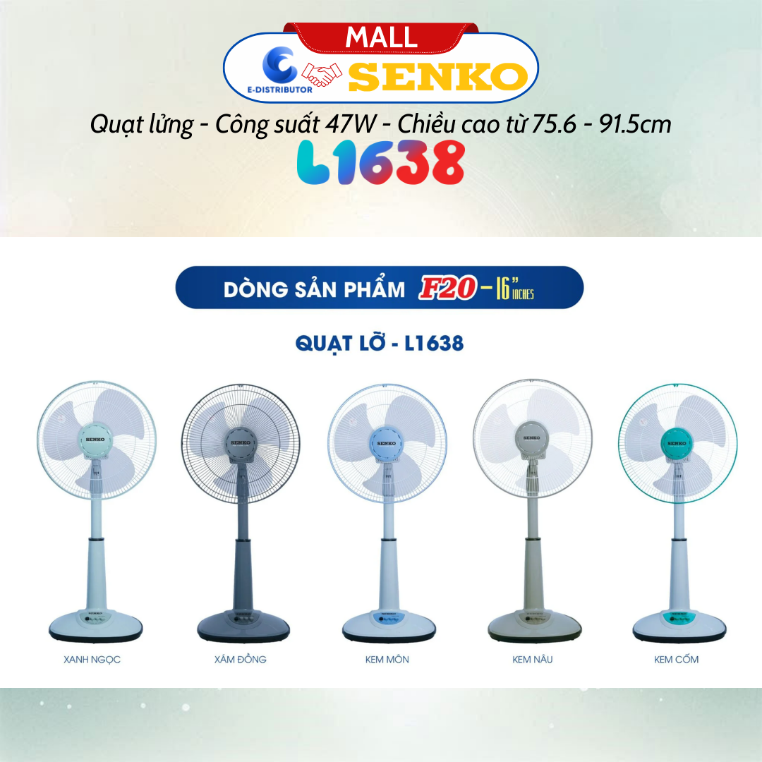 Quạt Lửng Ống Nhựa Senko L1638 - Công suất 47W - Màu tuỳ chọn - Hàng Chính Hãng