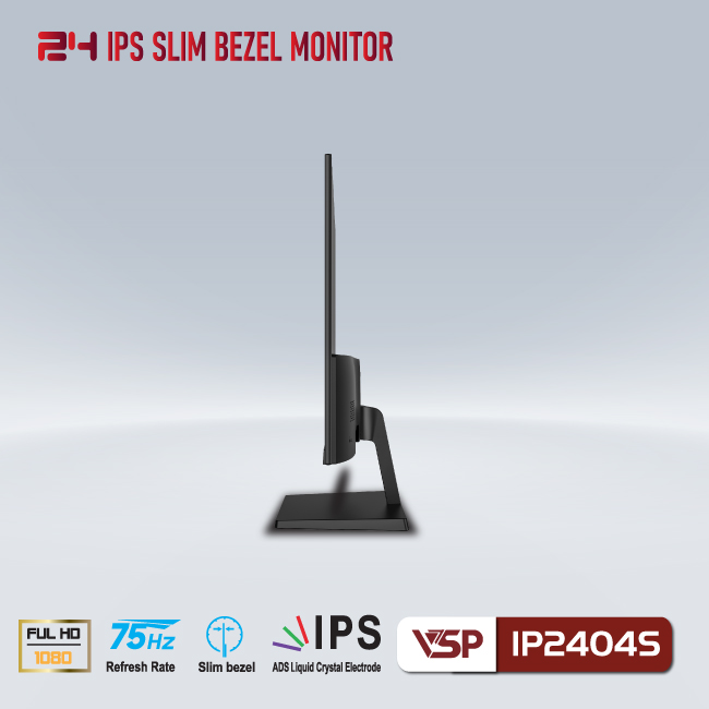 Màn hình VSP IP2404S ~ 24inch (23.8" IPS FHD 75Hz, HDMI+VGA+Audio out SPK 8Ω 3W) - Hàng chính hãng TECH VISION phân phối