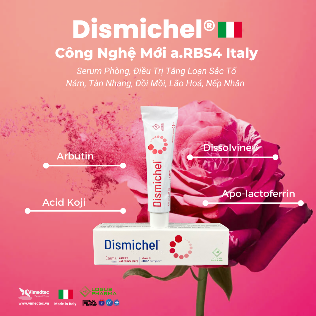 Dismichel Kem Serum Chống Lão Hoá Dưỡng Trắng Đều Màu Da Loạn Tăng Sắc Tố Hemosiderin Và Melanin Nám, Rạm, Tàn Nhang, Đồi Mồi, Quầng Thâm Toàn Thân, Sẹo, Tăng Sinh Tế Bào, Thẩm Thấu Dưỡng Ẩm Sâu. Viêm Da. Phục Hồi Tổn Thương Thẩm Mỹ. Nhập Khẩu Italy