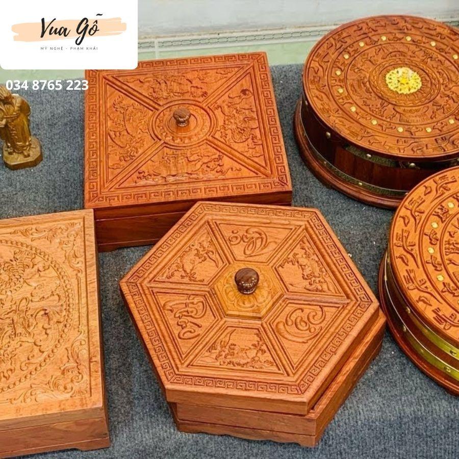Hộp (khay) mứt đựng bánh kẹo Song Ngư Đa Giác gỗ Hương Đình Cao Cấp - Hàng Xuất Khẩu VIP