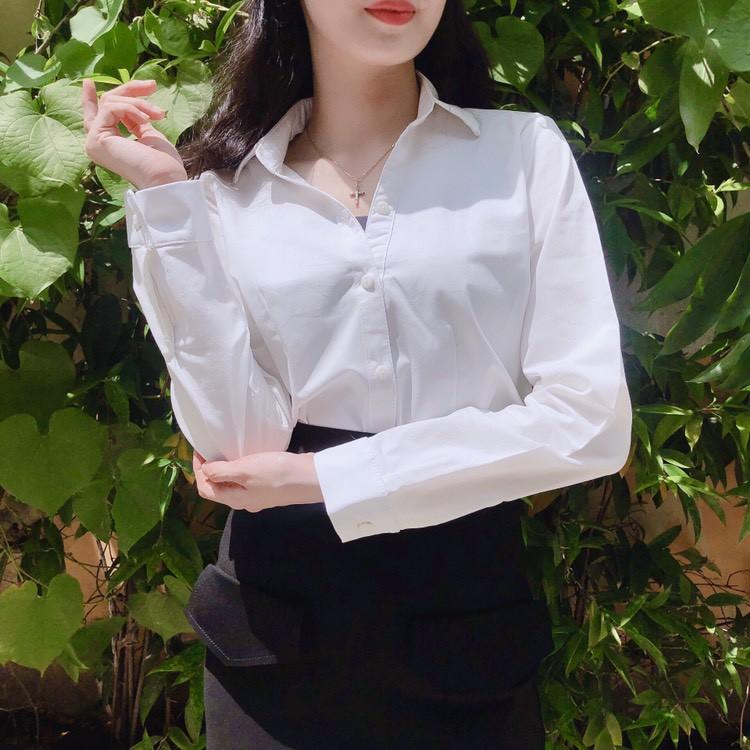 Áo sơ mi nữ form ôm tay ngắn vải kate màu trắng