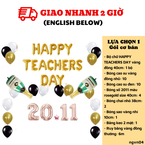 Bộ bong bóng trang trí ngày Nhà giáo Việt Nam 20-11 màu vàng ngvn04