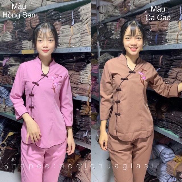 ĐỒ LAM ĐI CHÙA Tàu Xéo Thêu Hoa Sen