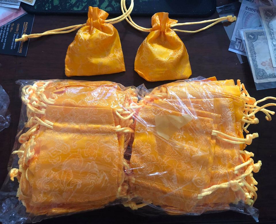 Combo 2 túi gẩm VÀNG thổ cẩm hoa văn Rồng Phượng, phong thủy đựng trang sức, quà tặng, may mắn