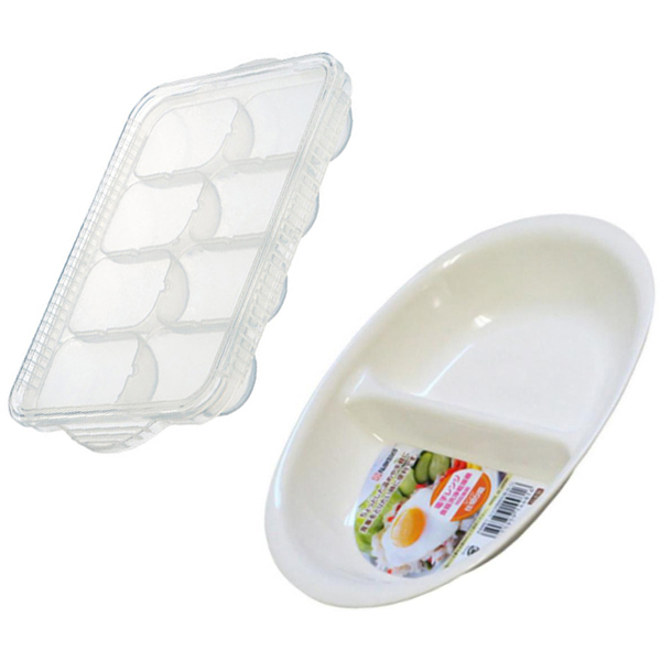 Combo Khay trữ 8 ngăn 30ml Skater + Khay ăn chia 2 ngăn cho bé nội địa Nhật Bản