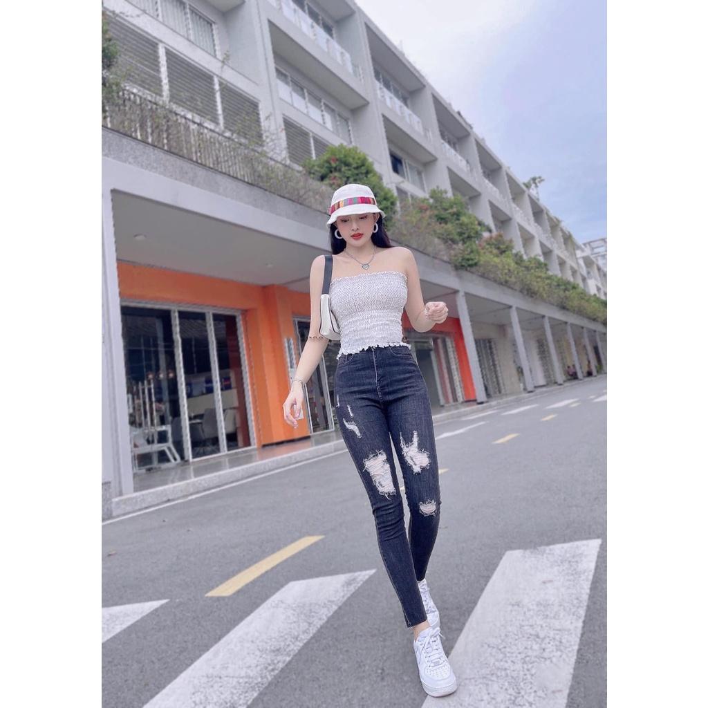 Quần jean nữ lưng cao co giãn không túi BigSize, quần bò cạp cao bigsize skinny jeans dáng ôm trơn dài 4133