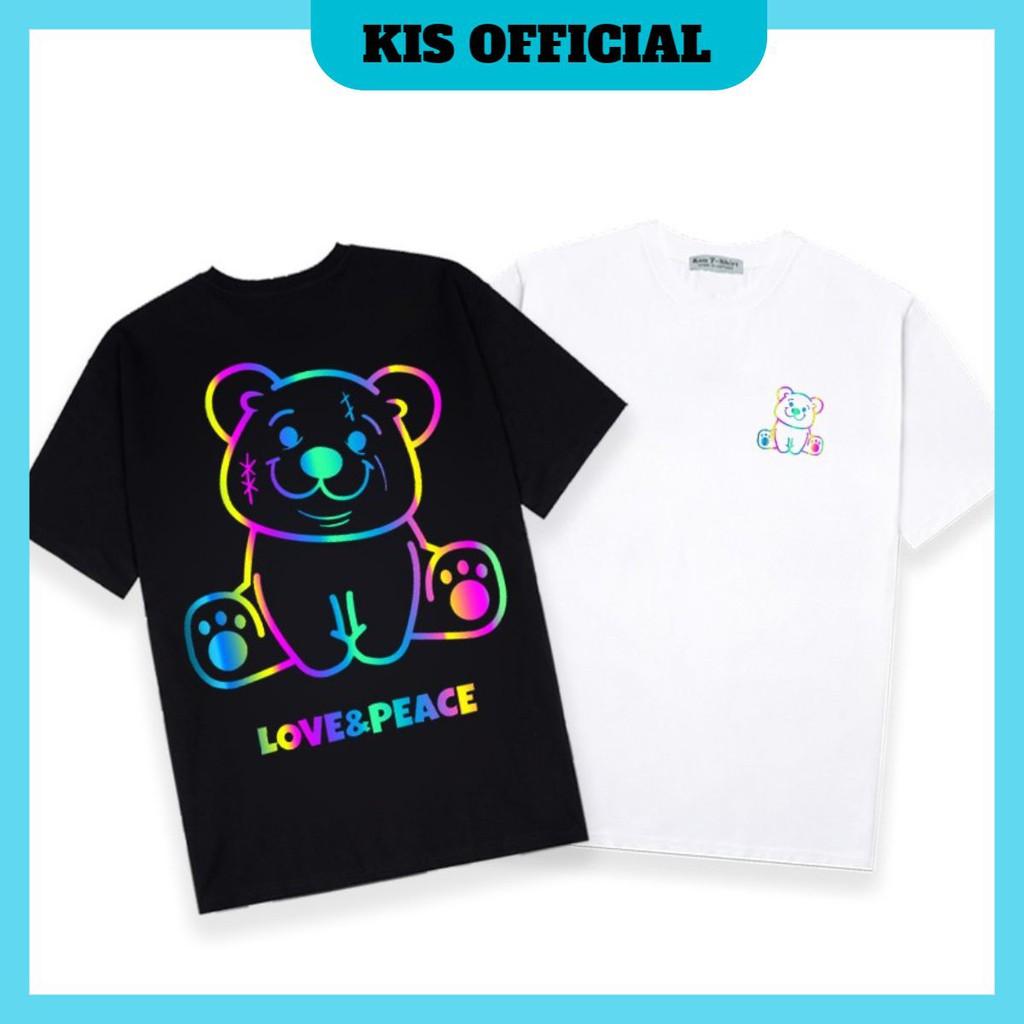 Áo Thun Phản Quang Gấu Love Face Cotton 75% Form Rộng Unisex Nam Nữ Đẹp. KIS OFFICIAL