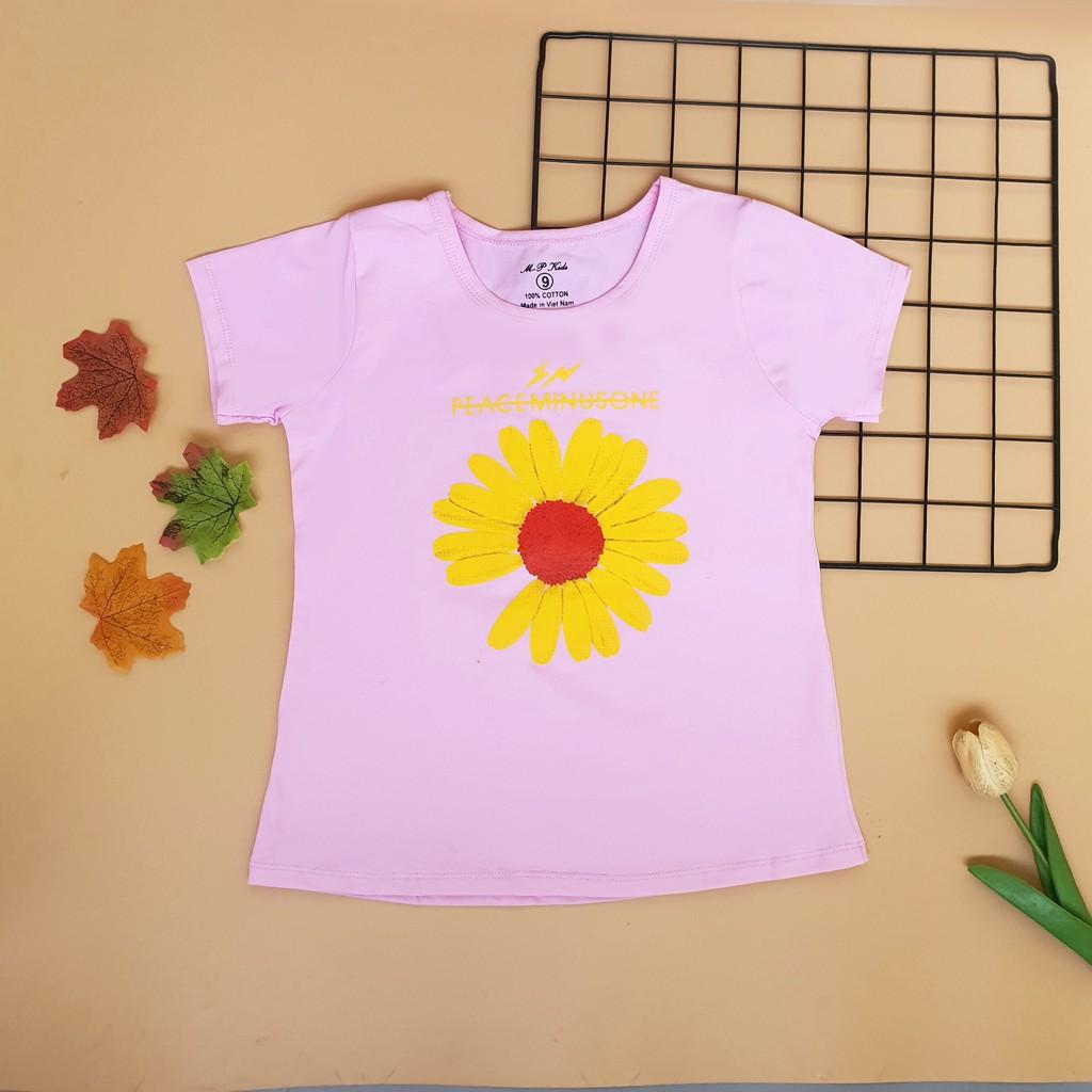Áo thun bé gái chất cotton 100% thoáng mát hình hoa cúc dễ thương size 1-8