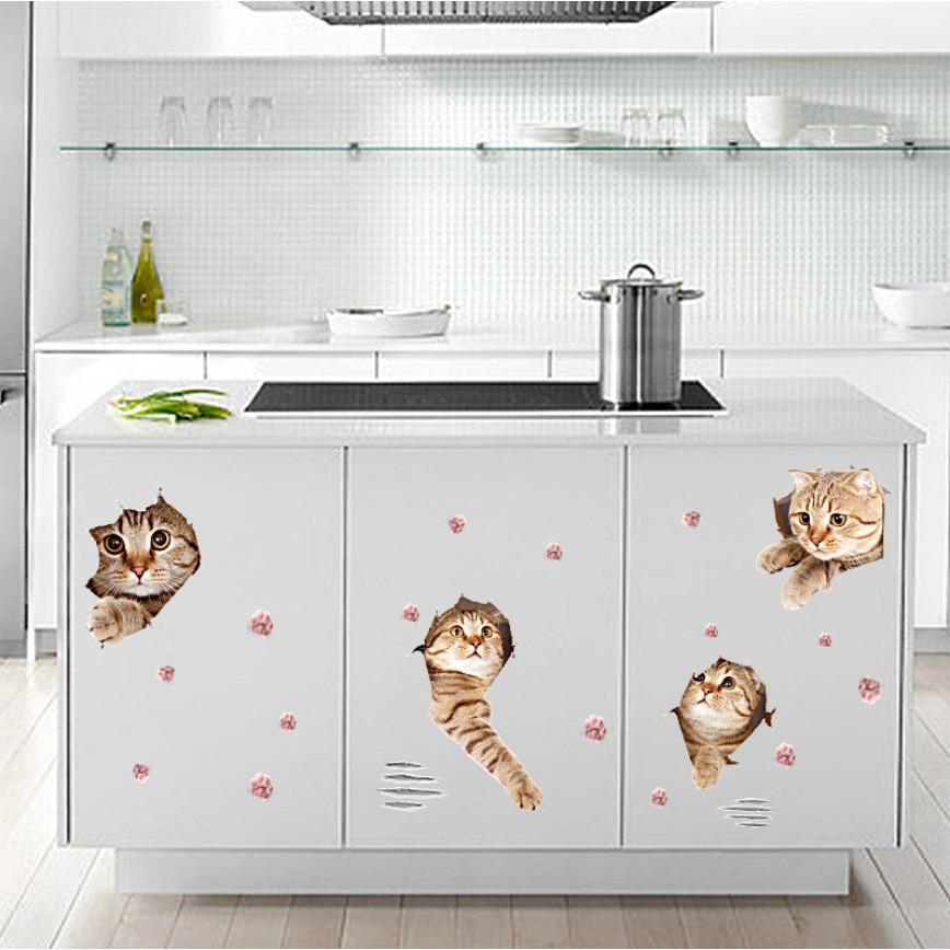 Decal dán tường trang trí - MÈO CON TINH NGHỊCH ĐÁNG YÊU