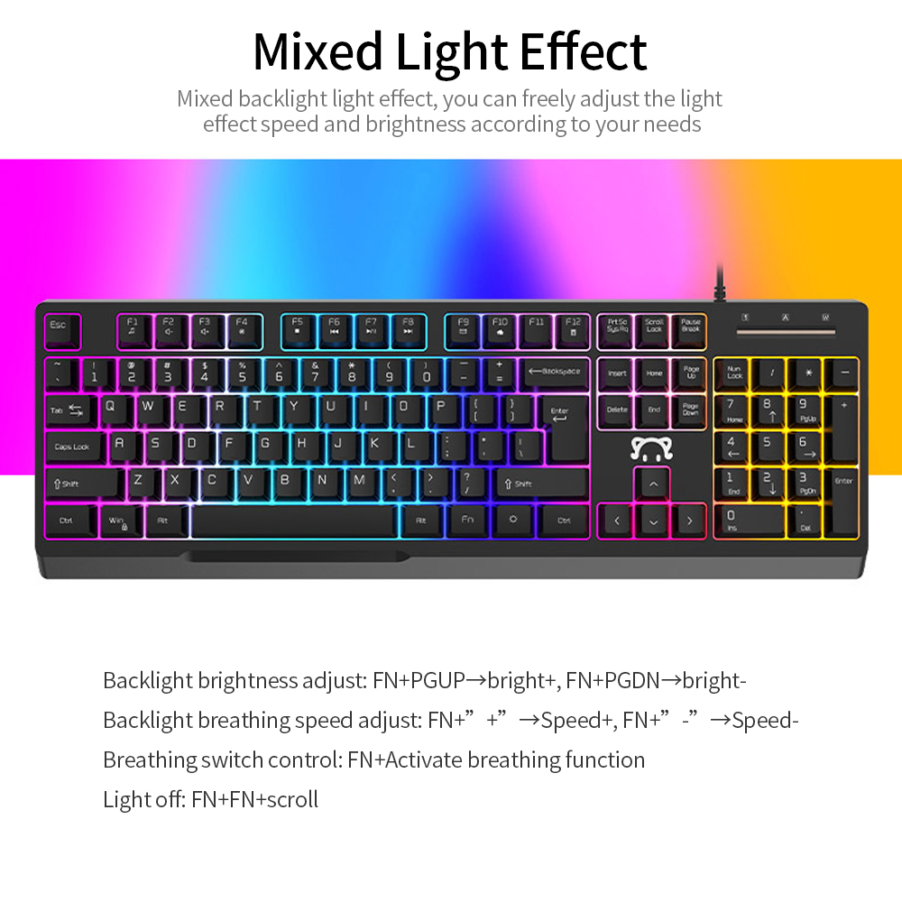 Bàn Phím Có Dây DaiDai STK090 USB 104 Phím Với Hiệu Ứng Ánh Sáng Hỗn Hợp