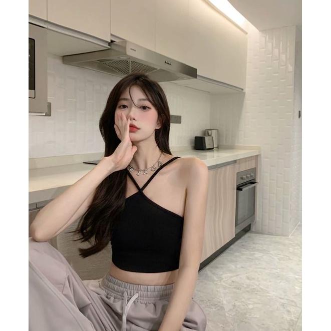 ÁO 2 DÂY CHỮ V NỮ TRƠN CROPTOP THUN GÂN