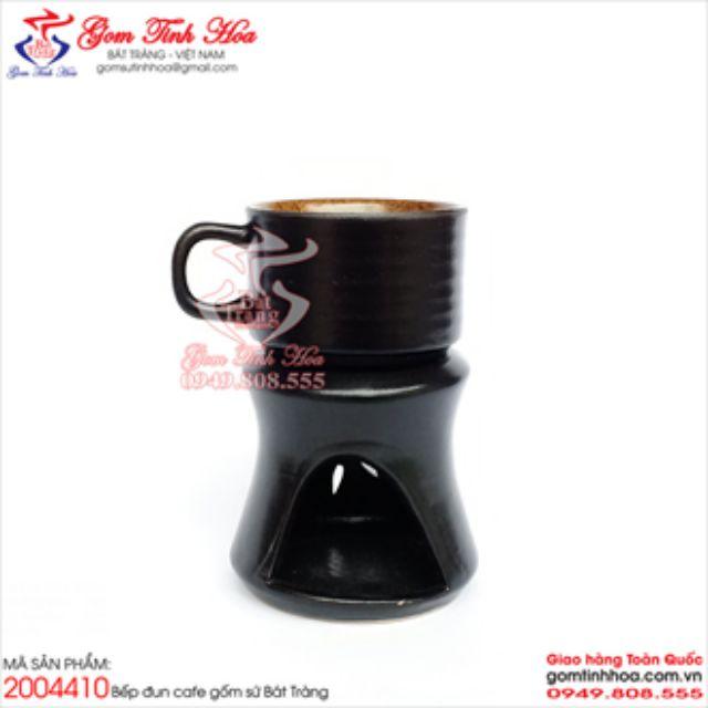Bếp đun cafe gốm sứ men đen lòng gốm dáng cốc vuông