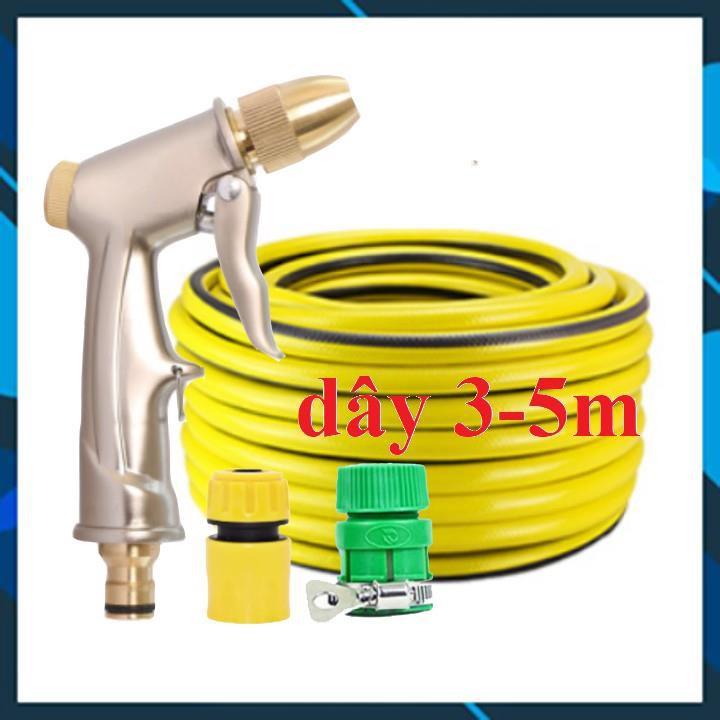 Bộ dây vòi xịt nước rửa xe, tưới cây đa năng, tăng áp 3 lần, loại 3m, 5m 206701-1Qđầu đồng, cút, nối PE, d.vàng