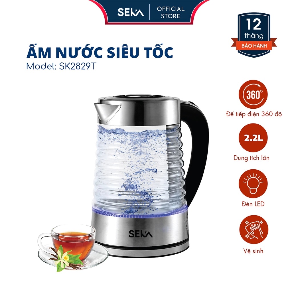 Ấm Siêu Tốc Thủy Tinh SEKA SK2829T 2.2L - Hàng Chính Hãng