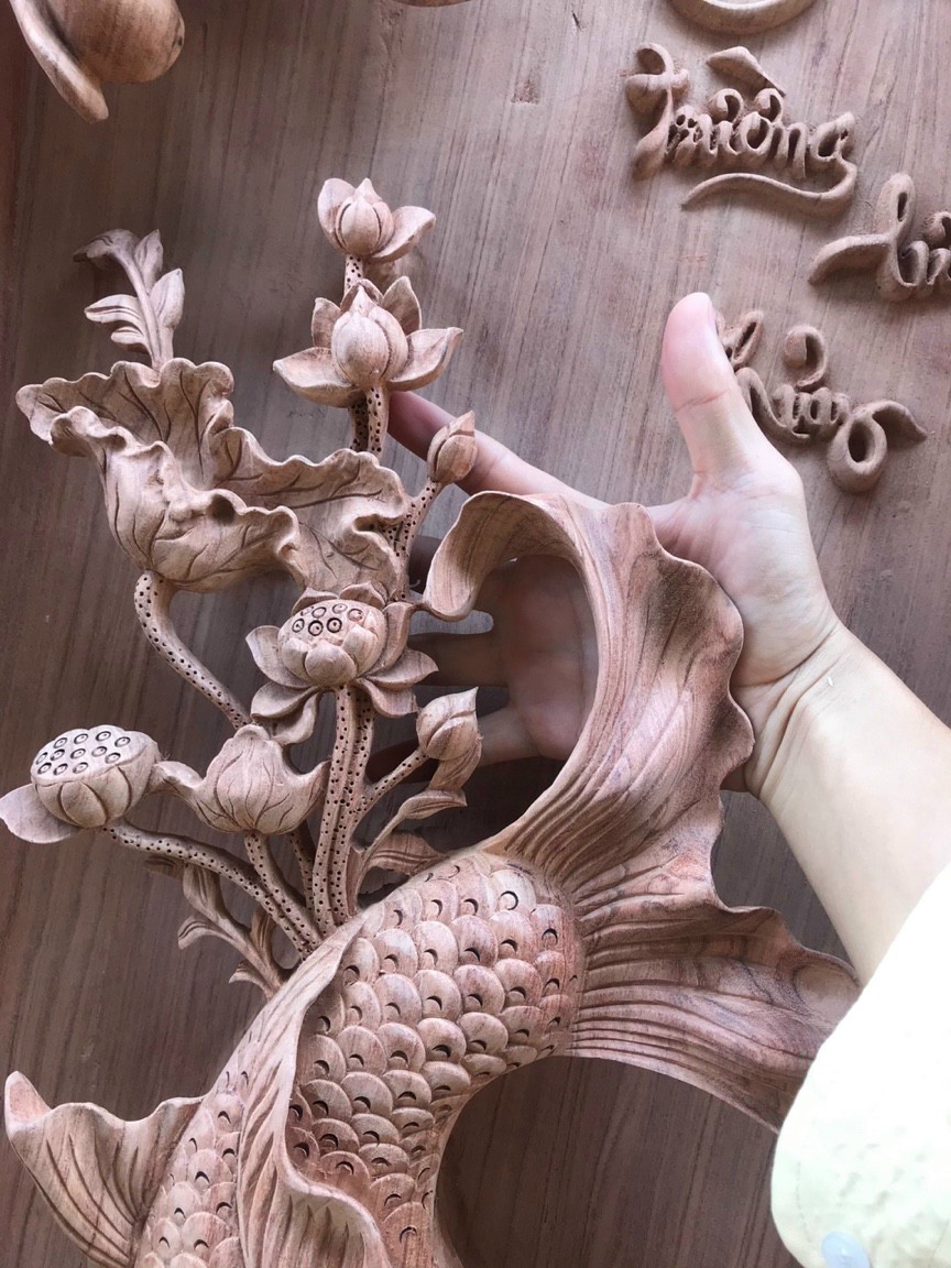 Cặp tranh lý ngư vọng nguyệt phong thủy cầu tài ,lộc trang trí phong khách quá đẹp kt 47×147×10cm