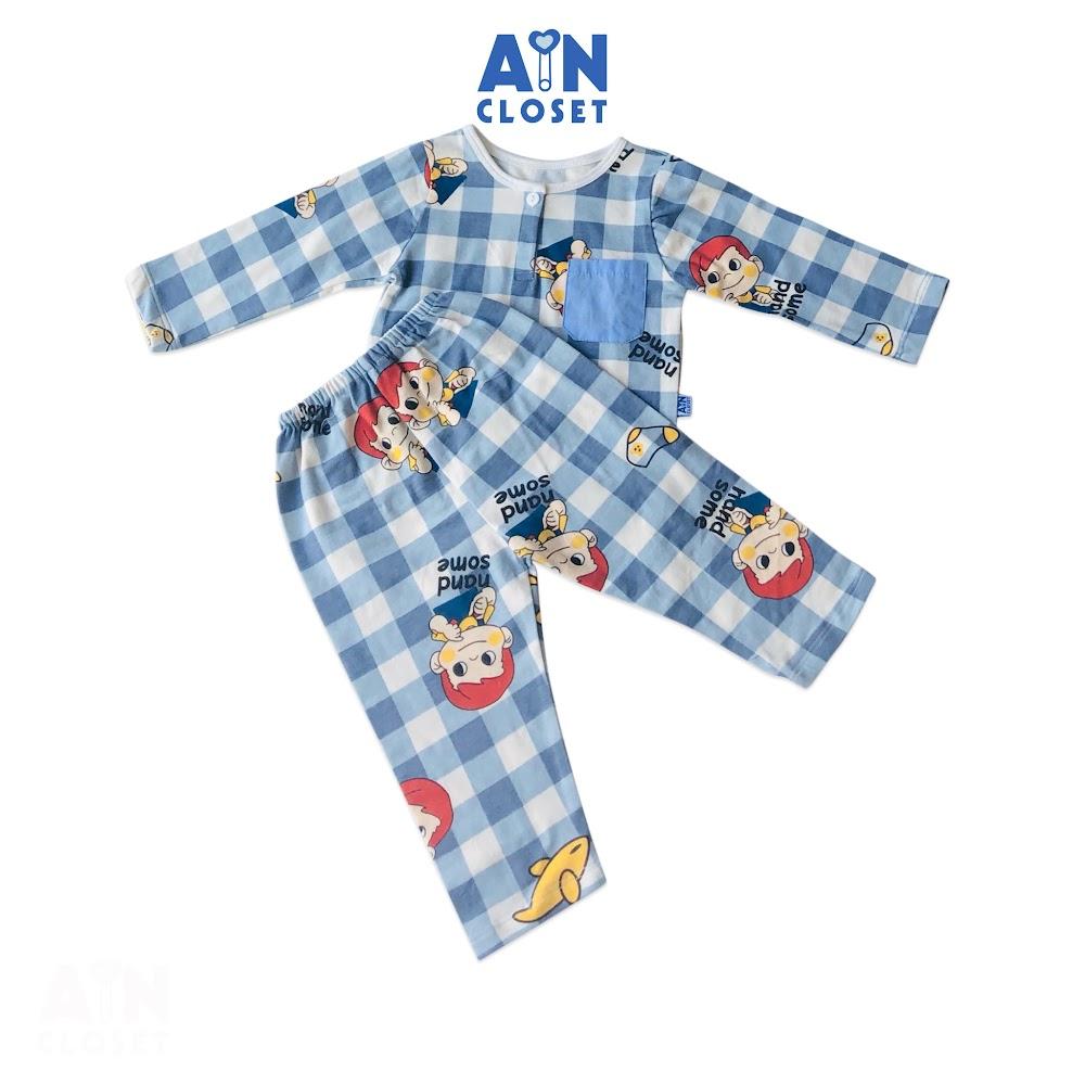 Bộ quần áo dài bé trai họa tiết Caro xanh thun cotton - AICDBT5UEJFL 