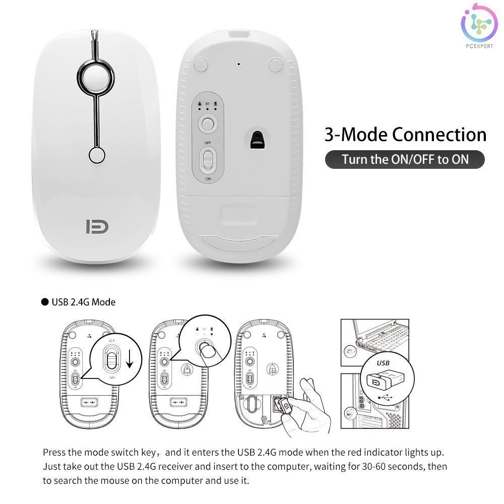 Chuột máy tính không dây 3 chế độ 2000dpi 2.4g Usb Type C Bluetooth 4.0