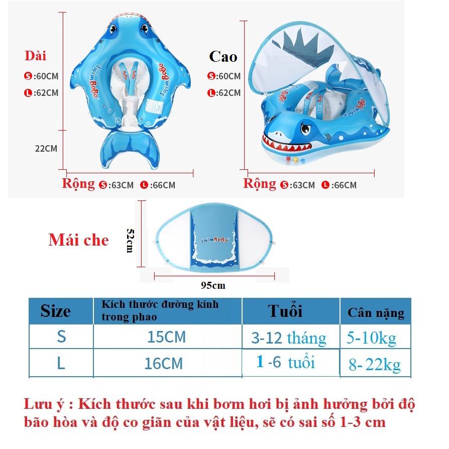 Phao Bơi Cá Mập Cho Bé Chống Lật Có Mái Che Từ 0-6 Tuổi SwimBoBo Xanh Dương - Có Mái Che
