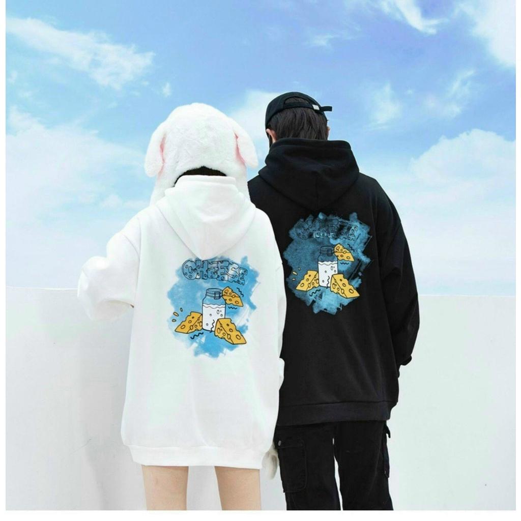 Áo hoodie nam nữ tay thỏ thun nỉ ngoại in Cheese phía sau siêu dễ thương màu sắc tươi trẻ,Áo hoodie nam nữ unisex chất nỉ ngoại dày đẹp