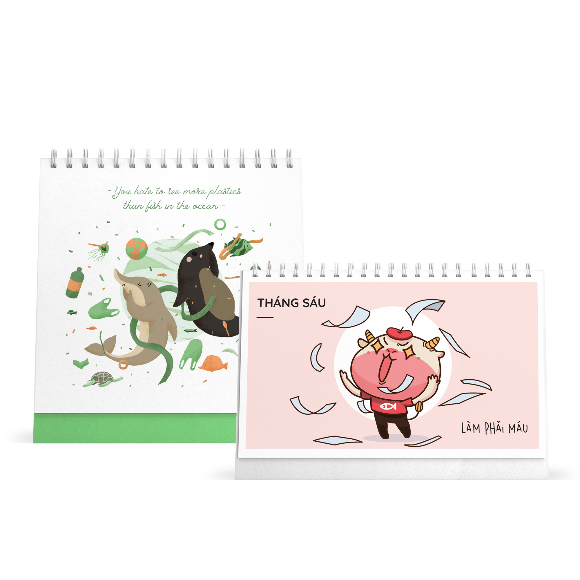 Combo lịch bàn SDstationery 2021 - Lịch ngang chữ nhật HỨA SỐNG TỐT (con trâu) và Lịch đứng vuông LIVE GREEN (sống xanh)