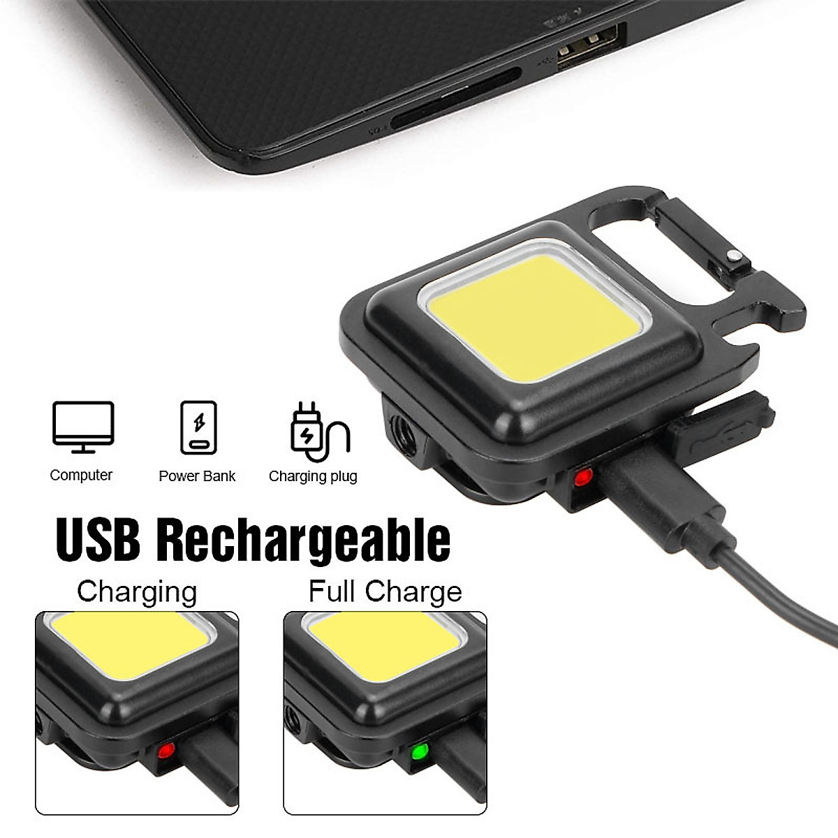 Đèn LED Mini Móc Khóa - Đèn Pin COB - Đèn Pin Dã Ngoại - Sạc USB Tiện Dụng, Đèn led mini siêu sáng kiêm móc khóa, mở nắp chai đa năng, pin sạc 500mAh, cổng type C, Đèn Pin Móc Khóa Siêu Sáng Chống Nước Mini - Tích Hợp Nẫy Mở Bia