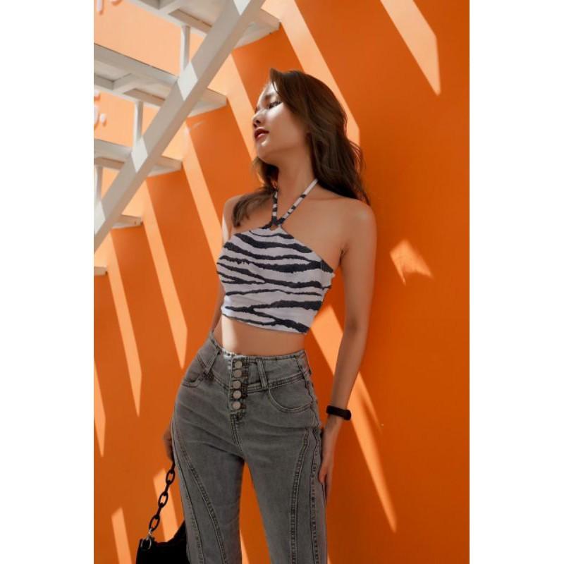 Áo croptop yếm chéo dây bò sữa