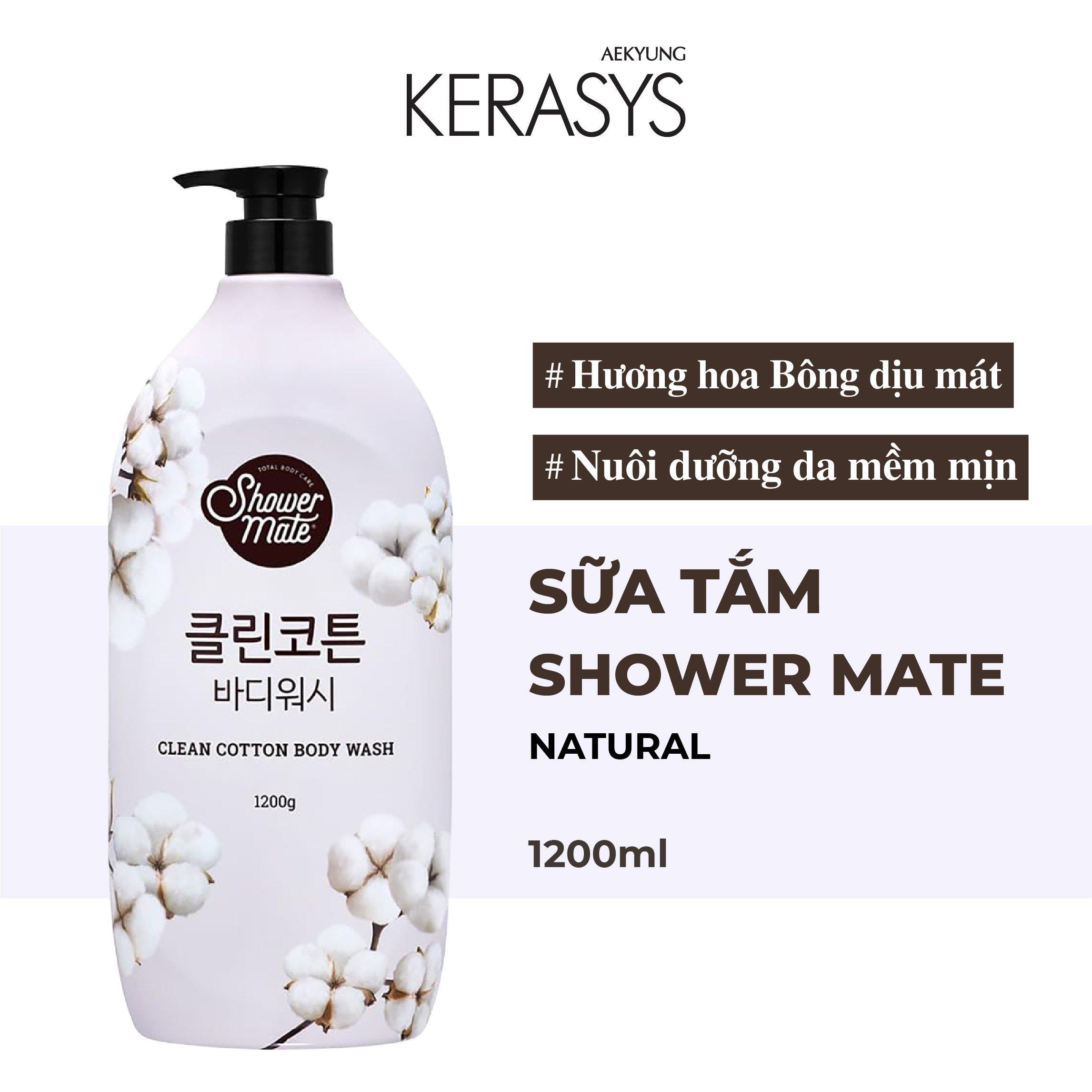 Sữa tắm cao cấp Hàn Quốc Showermate Natural Clean Cotton (Hương hoa Bông dịu mát) 1.2 kg
