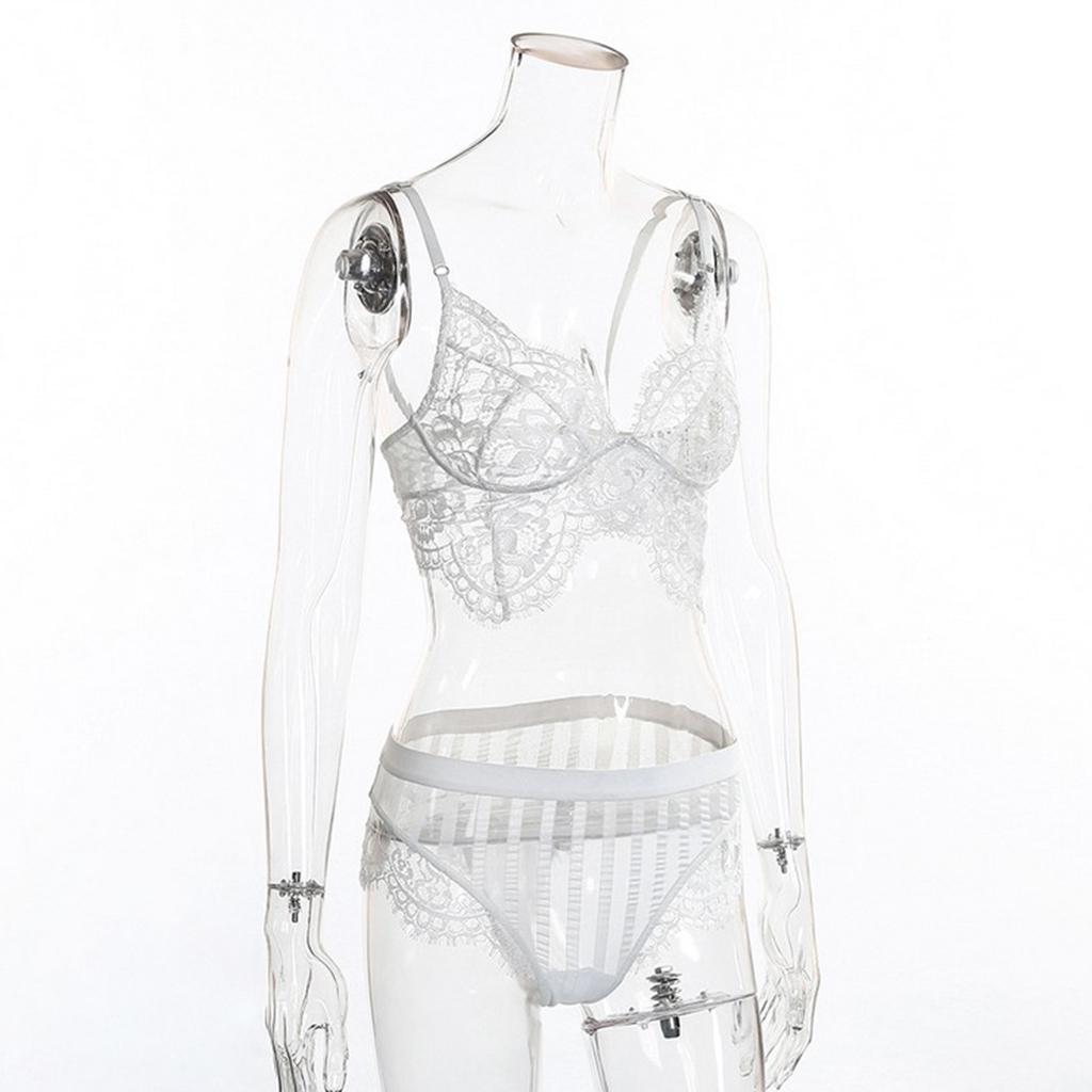 Women White Lace Bra Panty G-String Lingerie Sleepwear Bodysuits