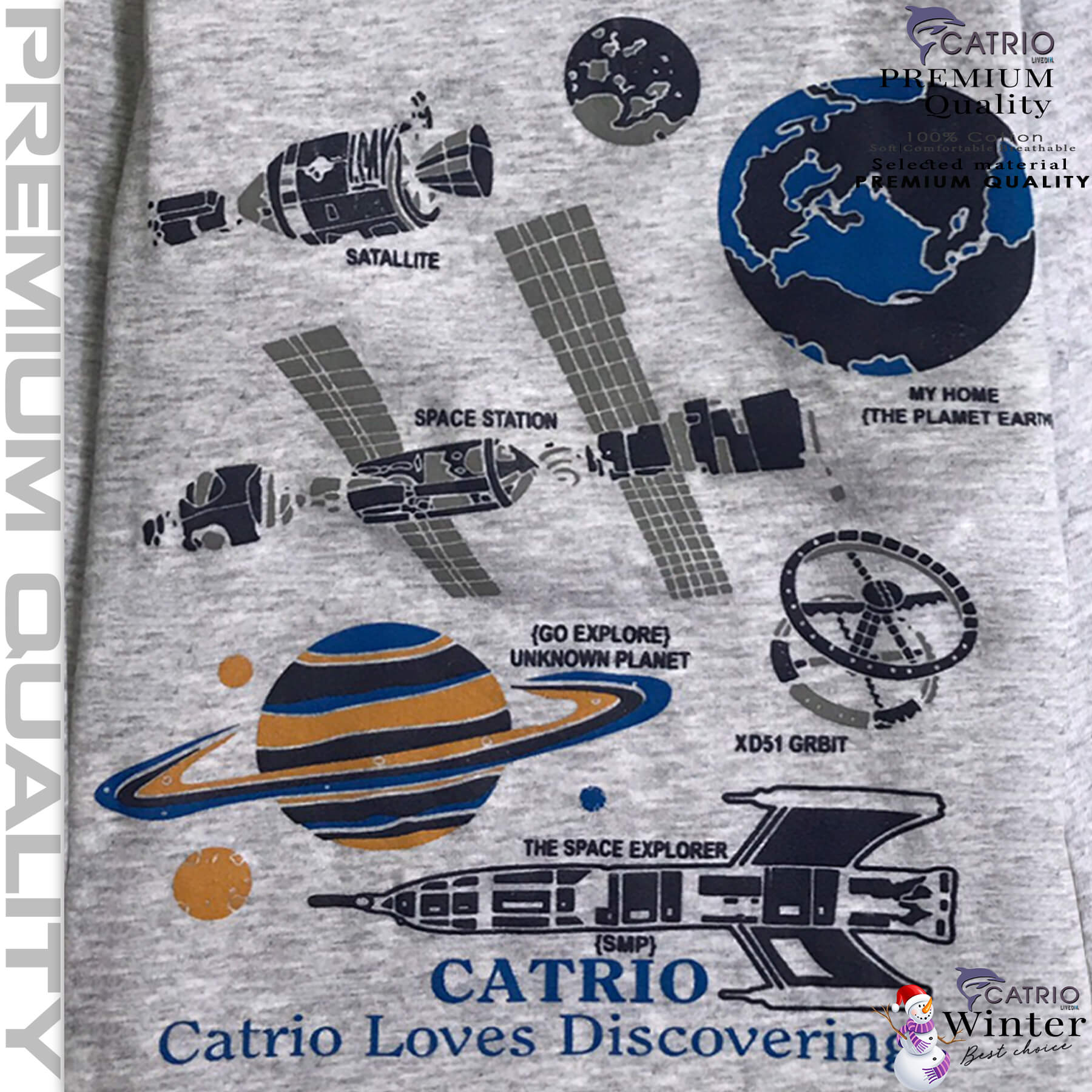 ÁO THUN DÀI TAY BÉ TRAI CATRIO in SPACE TRÁI ĐẤT màu XÁM là áo phông tay dài trẻ em từ 8kg 10kg 12 kg .. 30kg (8 tuổi) cổ tròn vải dệt kim co giãn 4 chiều + quần dài cotton thành bộ đồ thu đông cho bé rất đẹp