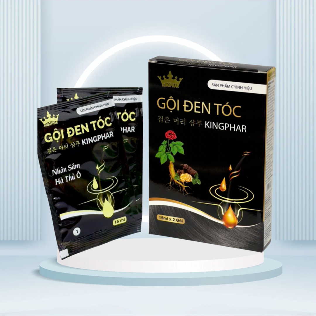 Gội đen tóc Kingphar, hộp 2 gói x 15ml, giúp làm đen tóc, suôn mượt