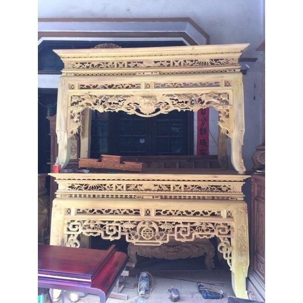 Án gian bàn thờ gỗ mít ta chân 12cm hàng xịn Pu