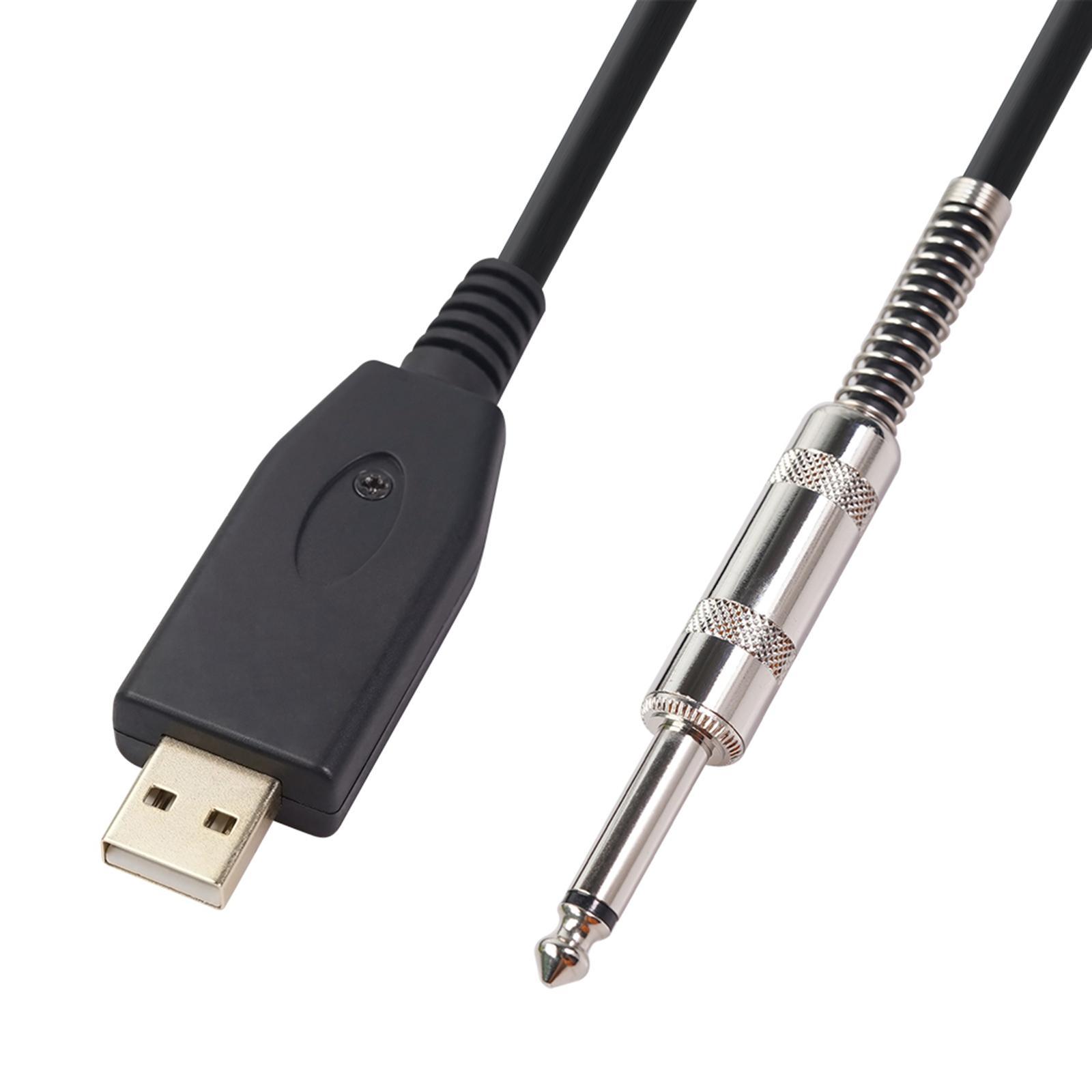 6.5ft USB Guitar Cable Interface Male to 6.35mm 1/4" Mono Male Electric Adapter