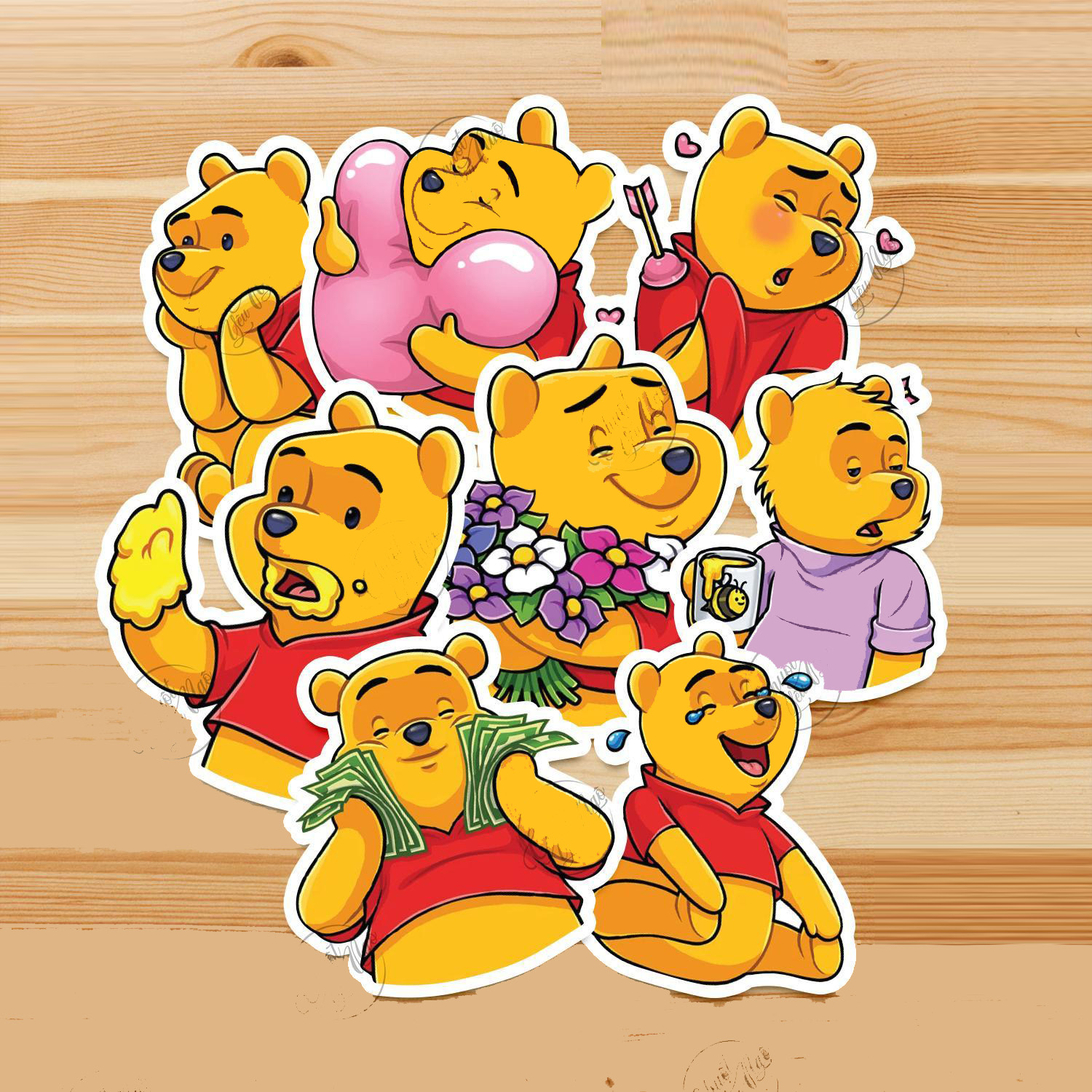 Set 60 Sticker gấu Pooh ảnh decal hình dán ép lụa