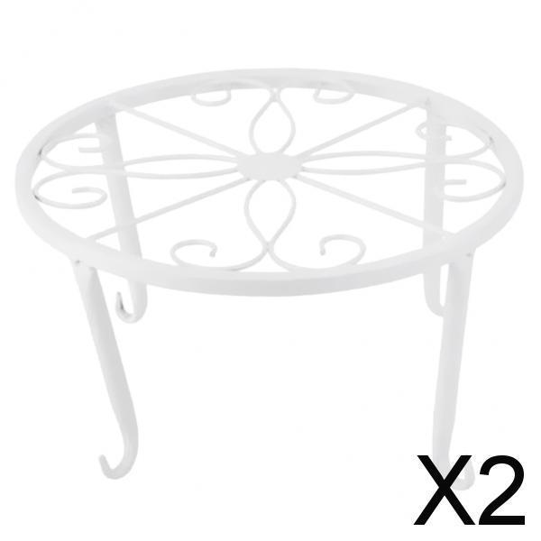 2xMetal Plant Stand Flower Pot Holder Iron Type Pot Vase Holder Shelf White