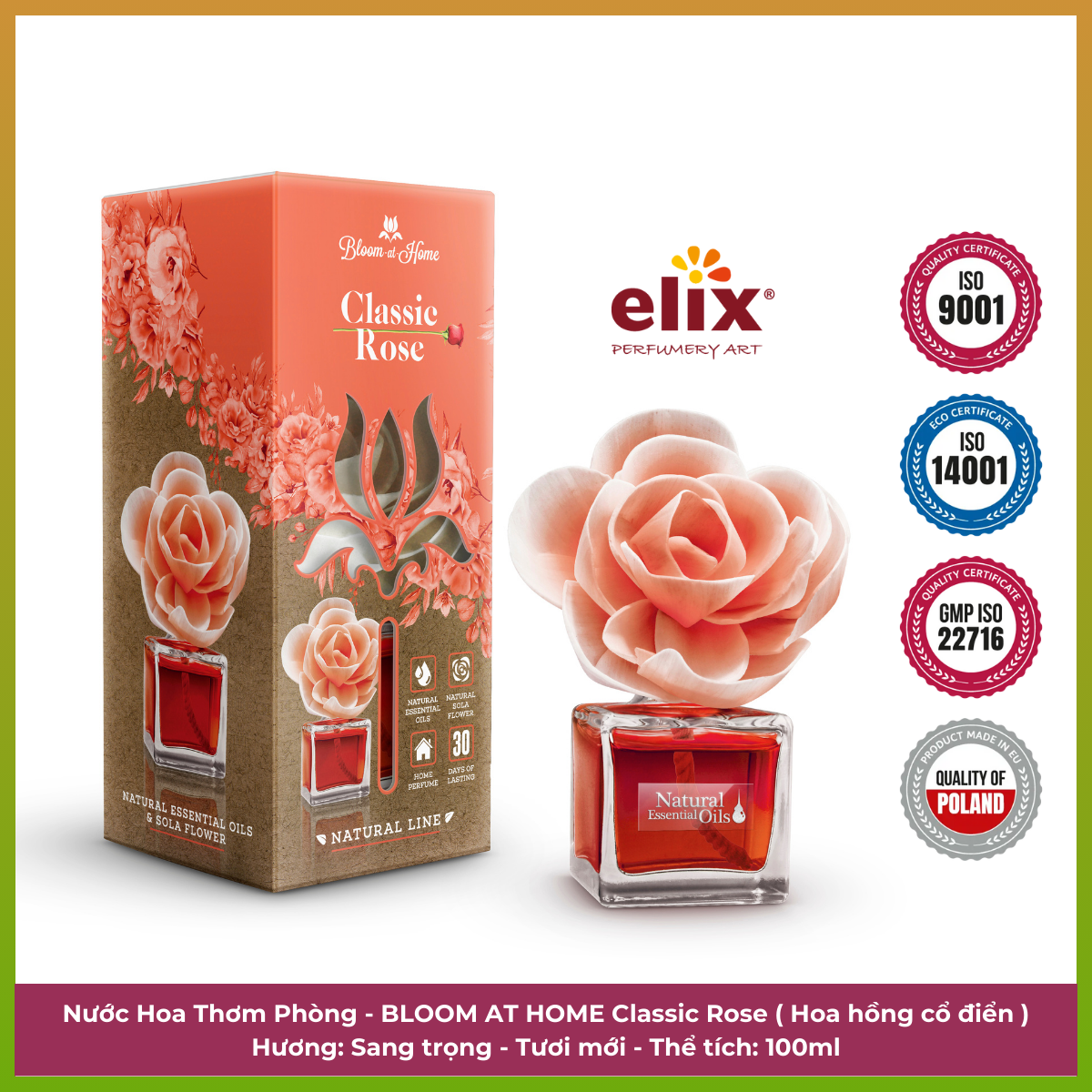 Nước hoa thơm phòng Bloom At Home Elix - Hương Hoa Hồng Cổ Điển