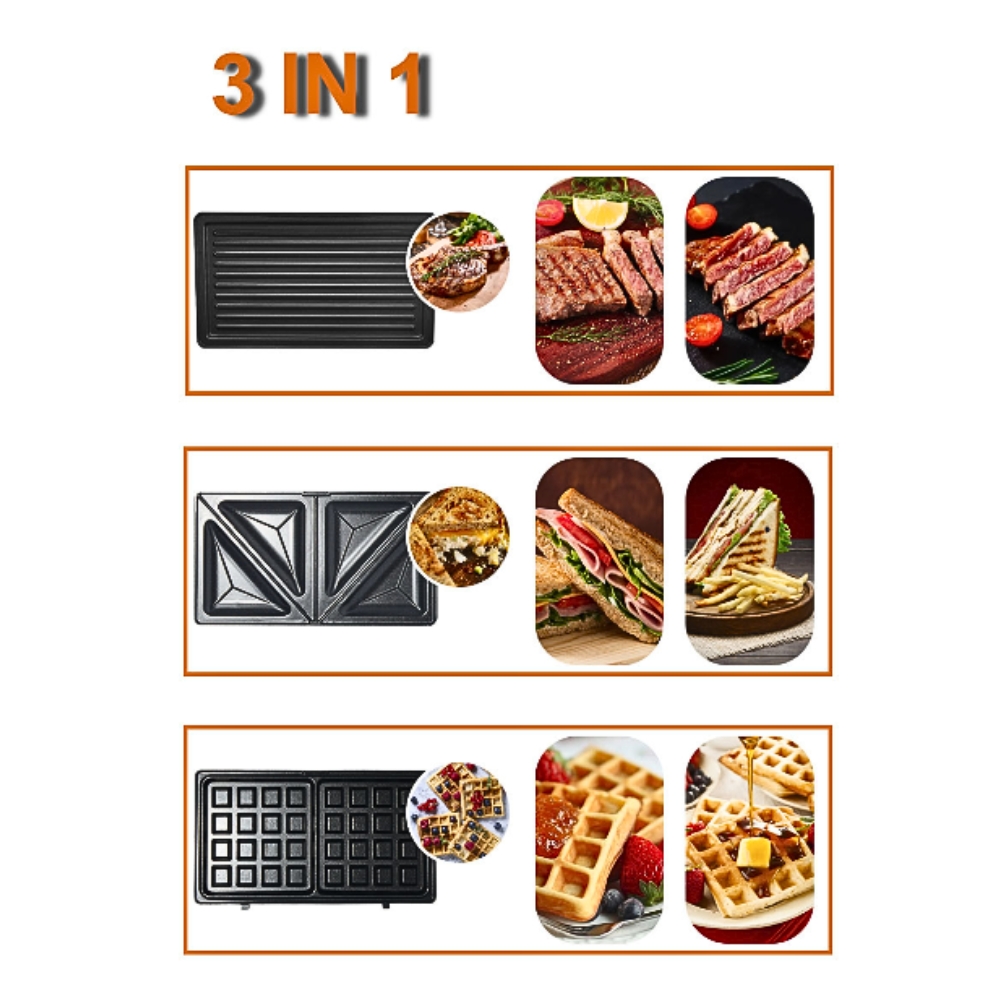 Máy kẹp bánh mì, máy nướng bánh mỳ 3in1 SOKANY SK-08012 công suất 700W khay nướng chống dính - HÀNG CHÍNH HÃNG - DELIYA