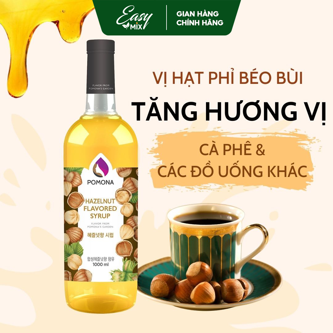 Siro Hạt Phỉ Pomona Hazelnut Syrup Nguyên Liệu Pha Chế Hàn Quốc Chai Thủy Tinh 1 lít