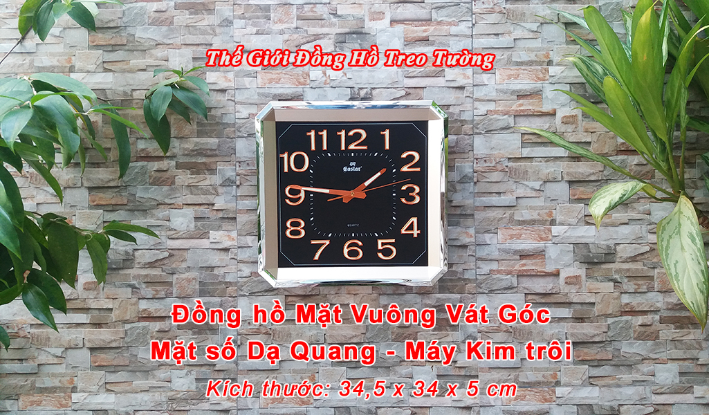 Đồng hồ Eastar Vuông vát góc, Máy kim trôi, có Dạ quang, Mặt số màu Đen