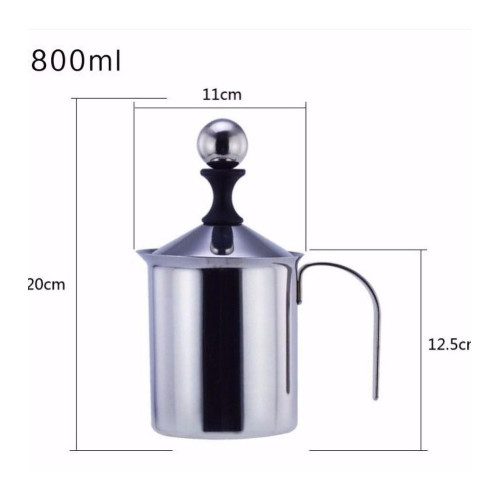 Ca đánh sữa lạnh Inox 304 Có Nắp cao cấp dung tích 400-800ml pha cappuccino đổ hình Art Latte cà phê Espresso tạo bọt