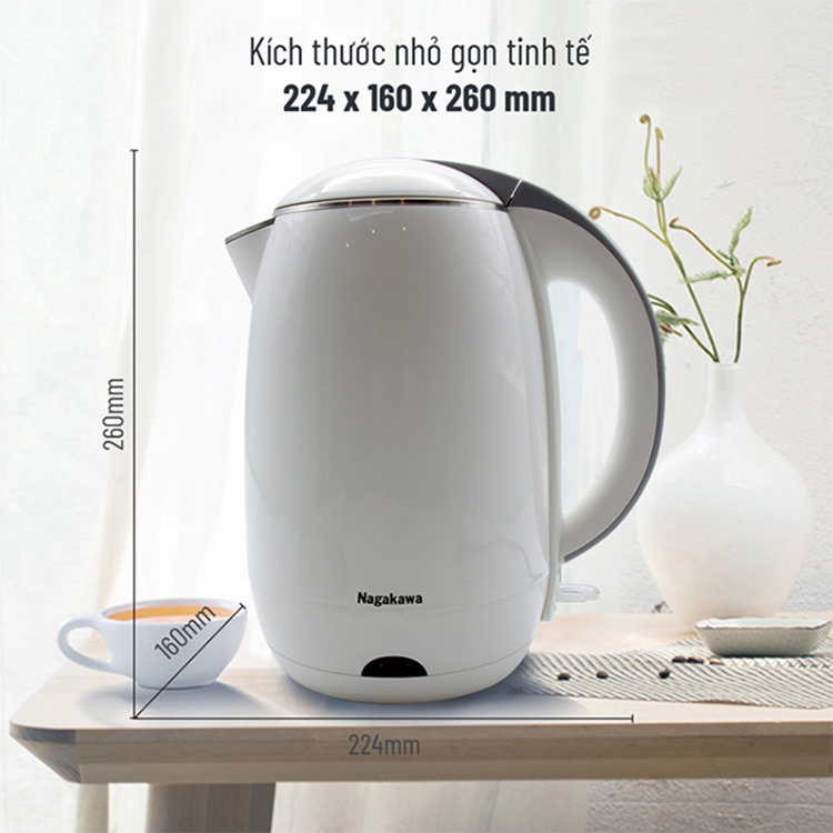 Ấm Đun Siêu Tốc 2 Lớp Nagakawa NAG0314 - Hàng Chính Hãng