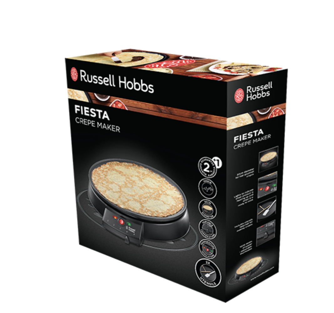 Máy làm bánh crepe, pancake điện Russell Hobbs, chống dính, điều chỉnh nhiệt độ, đèn báo hiệu - Hàng Chính Hãng Nhập khẩu Đức &amp; EU