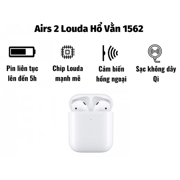 Tai nghe không dây bluetooth LANITH - Tai nghe nhét tai air.pods 2 Hổ vằn chíp Louda 1562M - Tặng cáp sạc 3 đầu - Âm thanh vượt trội, bass mạnh - Định vị, đổi tên, cảm ứng - Kết nối dễ dàng, nhanh chóng - Hàng nhập khẩu - TAI01562W