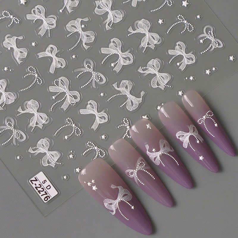 Sticker 5D Nơ Ren Lụa Nổi Z2276 Siêu Hot, Hình Dán Móng Nơ Trắng CA6846 Làm Nail Trẻ Trung Nữ Women