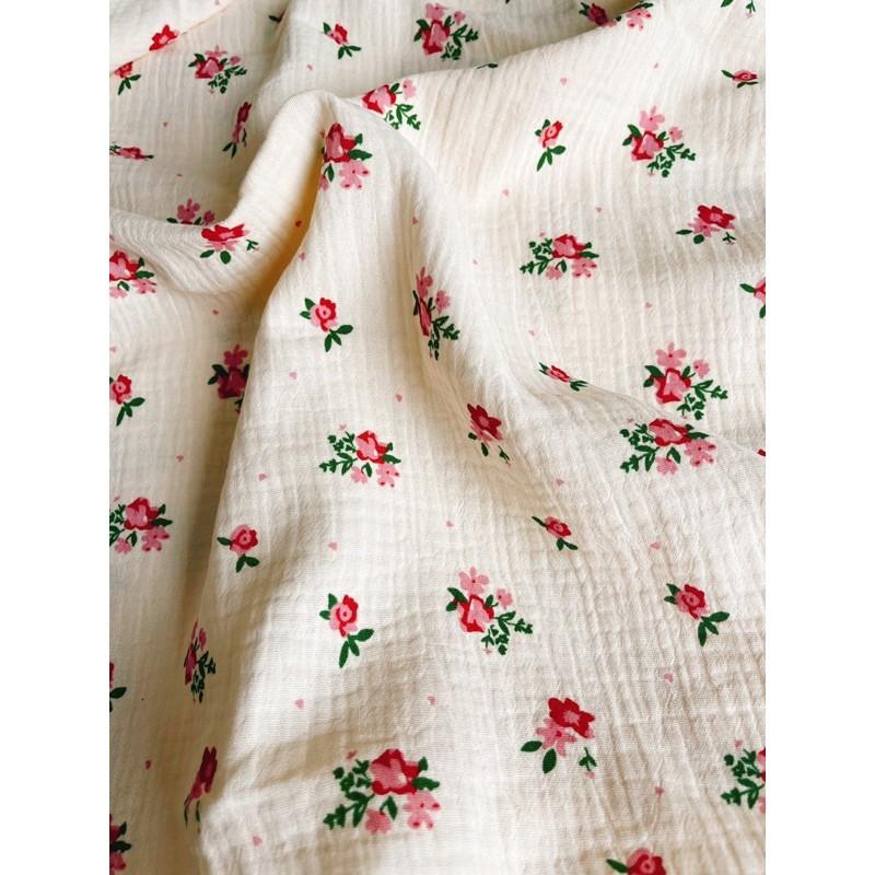 Vải xô muslin hoa vintage may quần áo,khăn mặt,khăn tắm