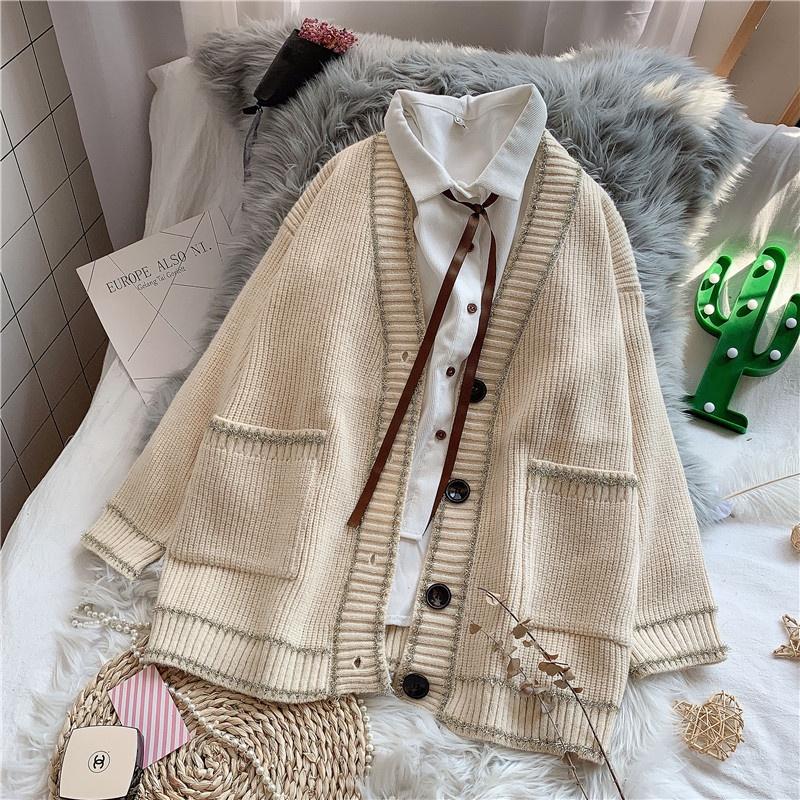 Áo khoác len cardigan rộng chất dày dặn áo len viền kim tuyến xu hướng thời trang